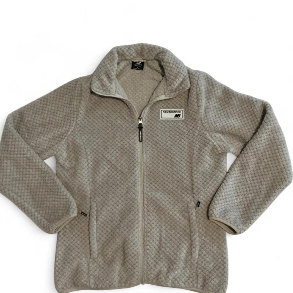 New Balance Fleece Jacket Womens Large Tan Full Zip Waffle Texture Excellent